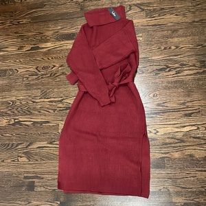 Lulu’s Snuggle Chic Burgundy Knit Turtleneck Midi Sweater Dress